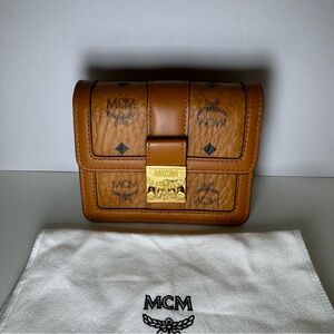 MCM Mini Flap Wallet Cognac Leather